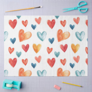Papier Mousseline Découpage Coeurs aquarelle