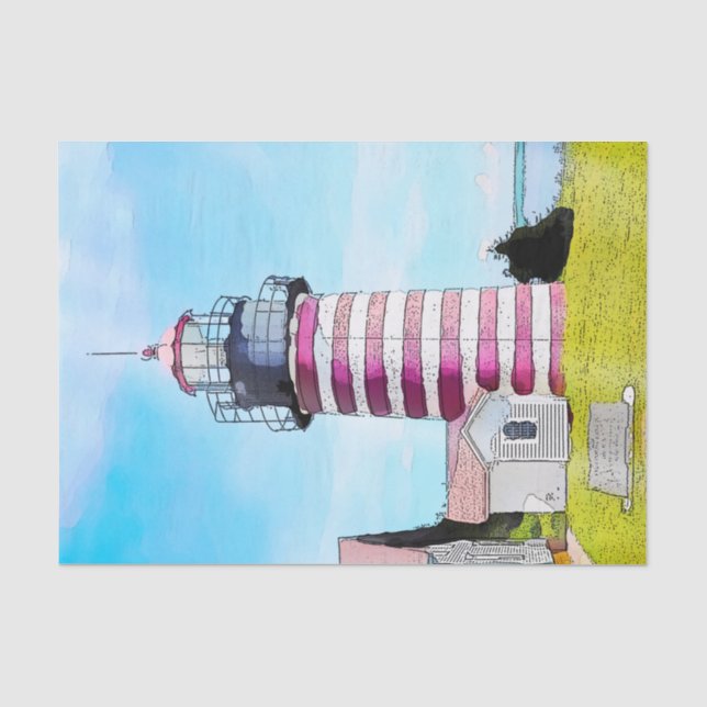 Papier Mousseline Découpage couleur aquarelle du phare (Recto)