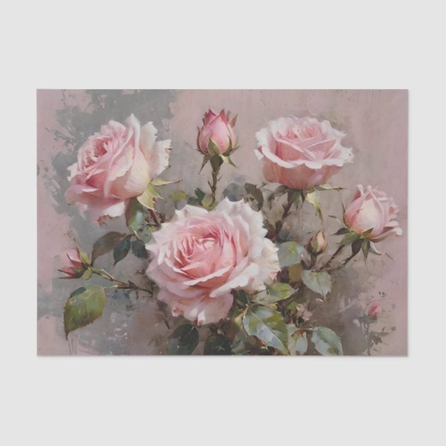 Papier Mousseline Découpage couleur d'aquarelle rose Roses (Recto)