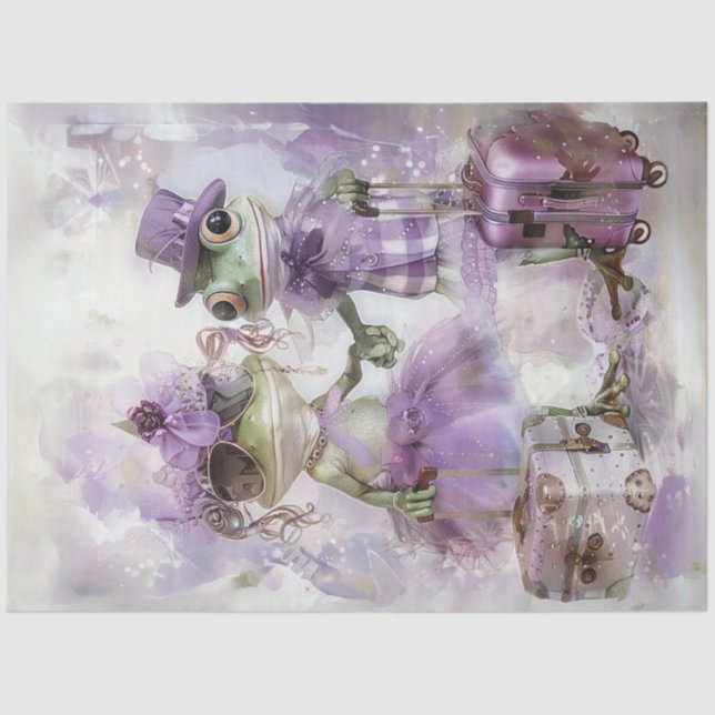 Papier Mousseline Découpage Couple de grenouille lunaire voyageant (Recto)