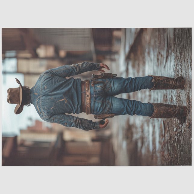 Papier Mousseline Découpage Cowboy Western Sheriff Revolver (Recto)