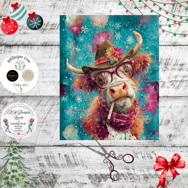 Papier Mousseline Decoupage Cowgirl Highland Glasses Candy Cane (Créateur téléchargé)