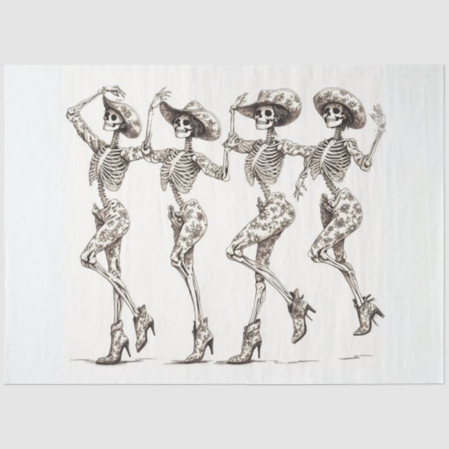 Papier Mousseline Découpage Danseuses d'Halloween Lady Skeleton Cowg (Recto)