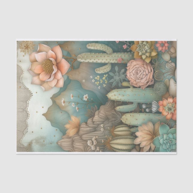 Papier Mousseline Découpage d'aquarelle des succulents du désert (Recto)