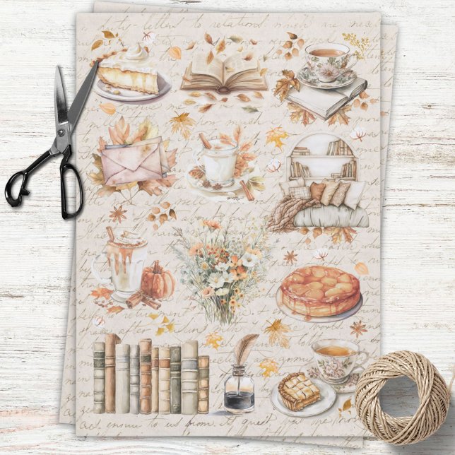 Papier Mousseline Découpage de bibliothèque cosy automne vintage (In situ)