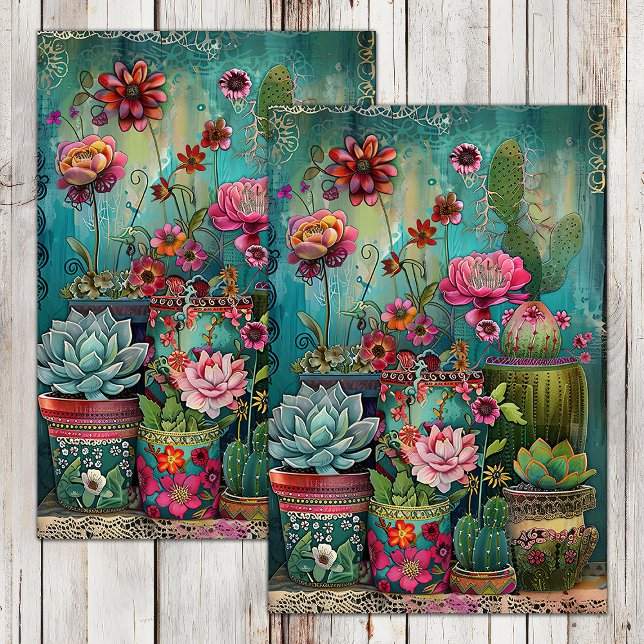 PAPIER MOUSSELINE DÉCOUPAGE DE CACTUS ET SUCCULENTS COLORÉS (COLORFUL CACTUS AND SUCCULENTS DECOUPAGE TISSUE PAPER)