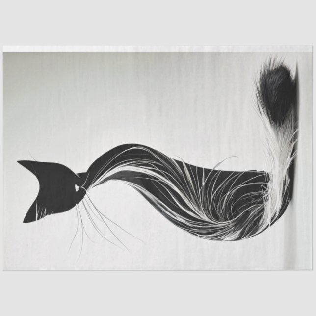 Papier Mousseline Découpage de chat en silhouette noir blanc (Recto)