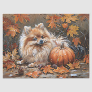 Papier Mousseline Découpage de chien Pomeranian d'automne