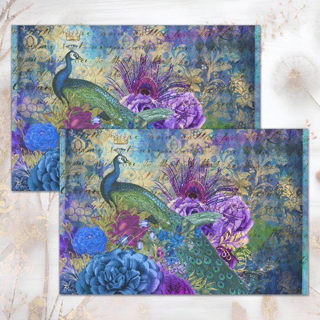 PAPIER MOUSSELINE DÉCOUPAGE DE COLLAGE FLEURIER DE PEACOCK (PEACOCK FLORAL COLLAGE DECOUPAGE TISSUE PAPER)