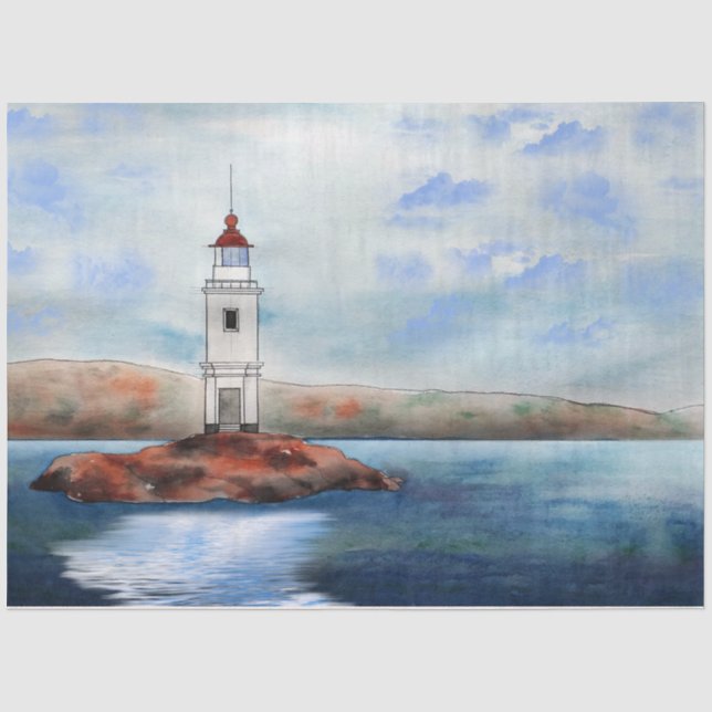 Papier Mousseline Découpage de couleur d'eau de l'océan phare (Recto)
