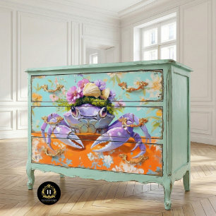 Papier Mousseline Découpage de crabe floral vintage vibrant