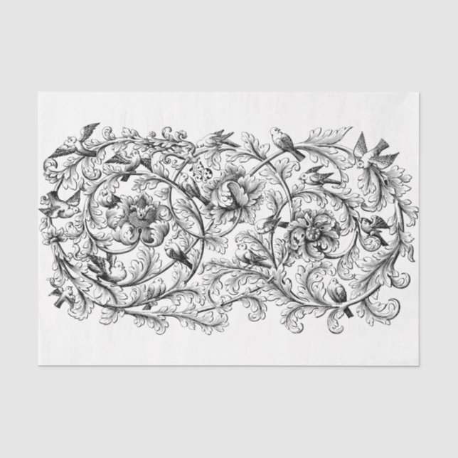 Papier Mousseline Découpage de dessin floral Art Nouveau (Recto)