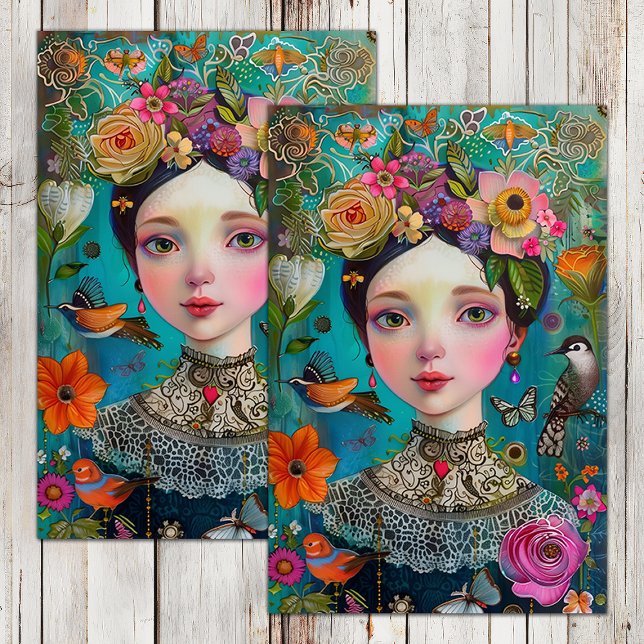 PAPIER MOUSSELINE DÉCOUPAGE DE FILLE FLEURIE BOHO (BOHO FLOWER GIRL DECOUPAGE TISSUE PAPER)