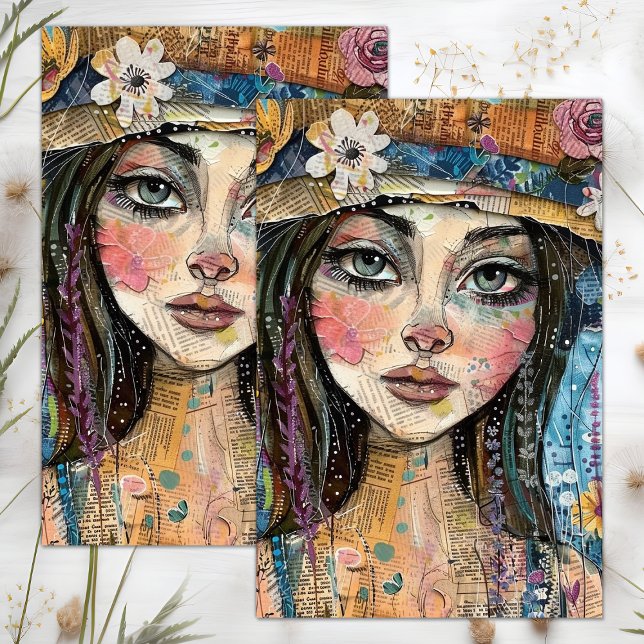 PAPIER MOUSSELINE DÉCOUPAGE DE FILLES CUTE QUIRKY BOHO (CUTE QUIRKY BOHO GIRL DECOUPAGE TISSUE PAPER)