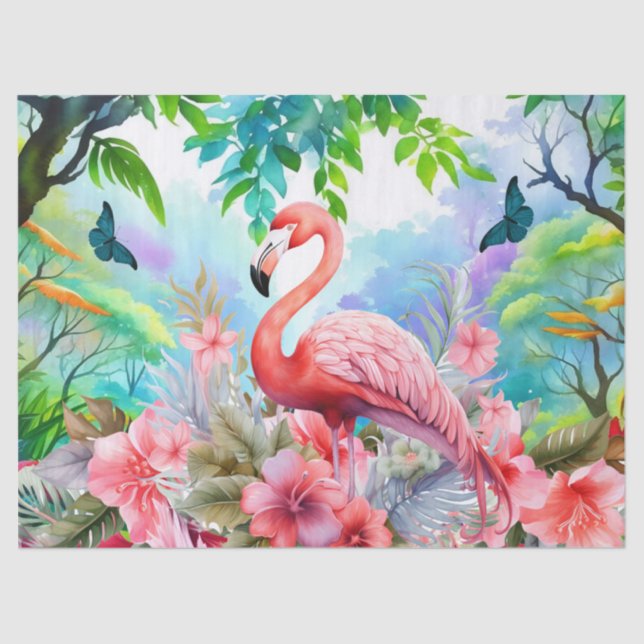 Papier Mousseline Découpage de Flamant rose rose floral tropical (Recto)