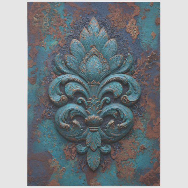 Papier Mousseline Découpage de fleur de lis embossée de Damas (Recto)