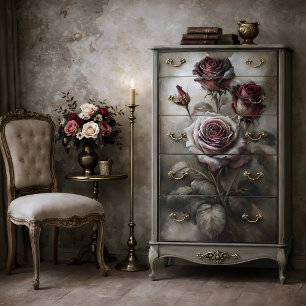 Papier Mousseline Decoupage de fleurs de rose rouge antique
