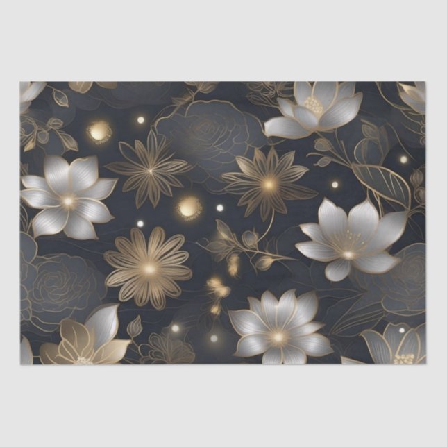 Papier Mousseline Découpage de fleurs d'or et d'argent / (Recto)
