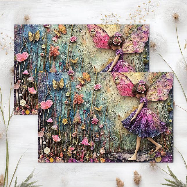 PAPIER MOUSSELINE DÉCOUPAGE DE FLEUVE JARDIN PURPLE (PURPLE GARDEN FLORAL FAIRY DECOUPAGE TISSUE PAPER)