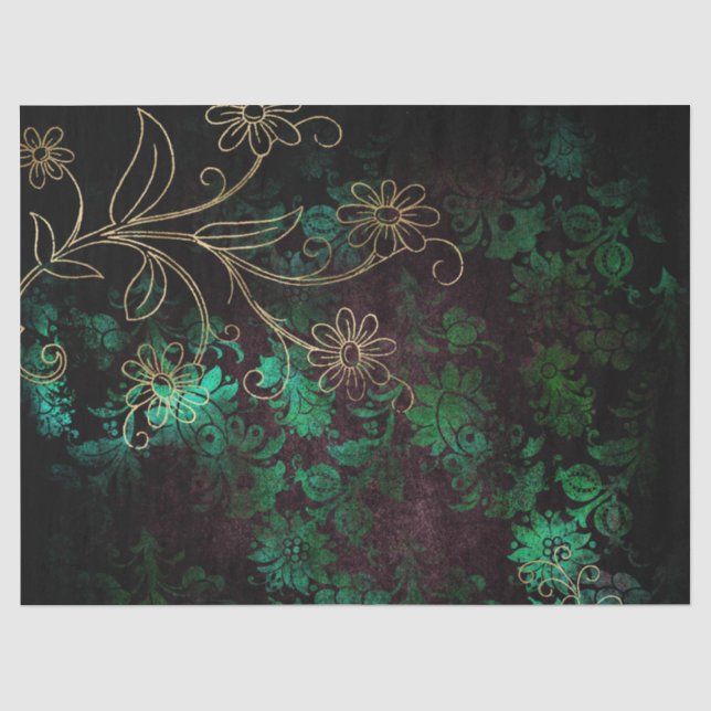 Papier Mousseline Découpage de floraison dorée et verte (Recto)