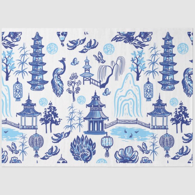 Papier Mousseline Découpage de flux bleu Chinoiserie bleu (Recto)