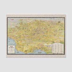 Papier Mousseline Découpage de la carte restaurée de Los Angeles vin