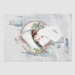 Papier Mousseline Découpage de la Dame de Noël Holly Old World Castl