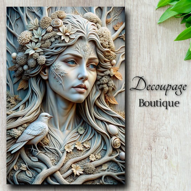 Papier Mousseline Découpage de la déesse éthérée de l'hiver (Winter's Whisper Ethereal Goddess Decoupage Tissue Paper)