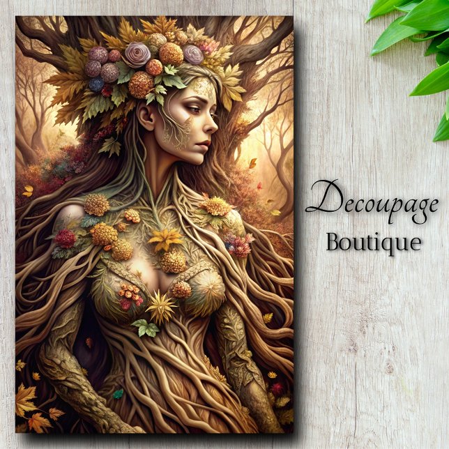 Papier Mousseline Découpage de la déesse forestière Embrace d'automn (Autumn's Embrace Forest Goddess Decoupage Tissue Paper)