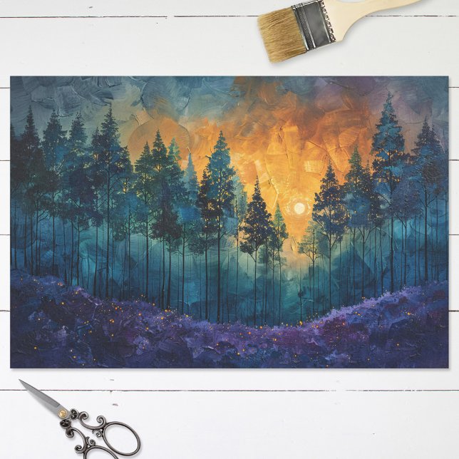 Papier Mousseline Découpage de la forêt colorée du coucher de soleil (Créateur téléchargé)