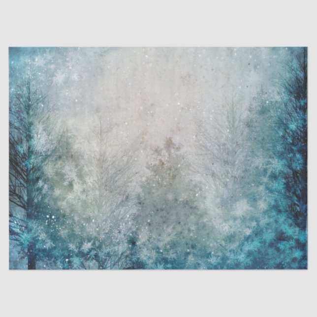 Papier Mousseline Découpage de la forêt de pins d'hiver turquoise (Recto)