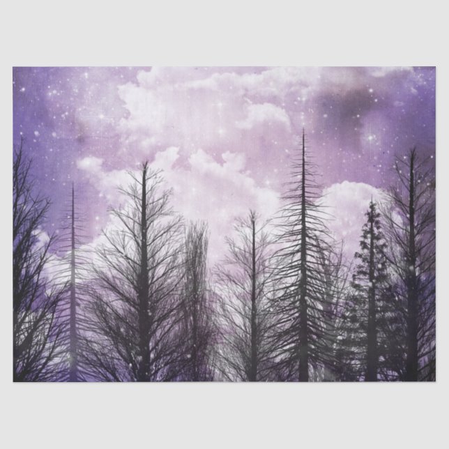 Papier Mousseline Découpage de la forêt de pins violets de l'hiver n (Recto)