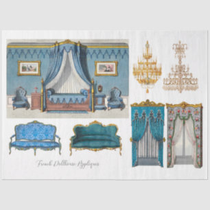 Papier Mousseline Découpage de la maison de poupées bleu vintage
