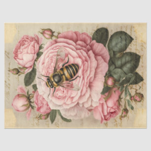 Papier Mousseline Découpage de l'abeille vintage et des roses roses 