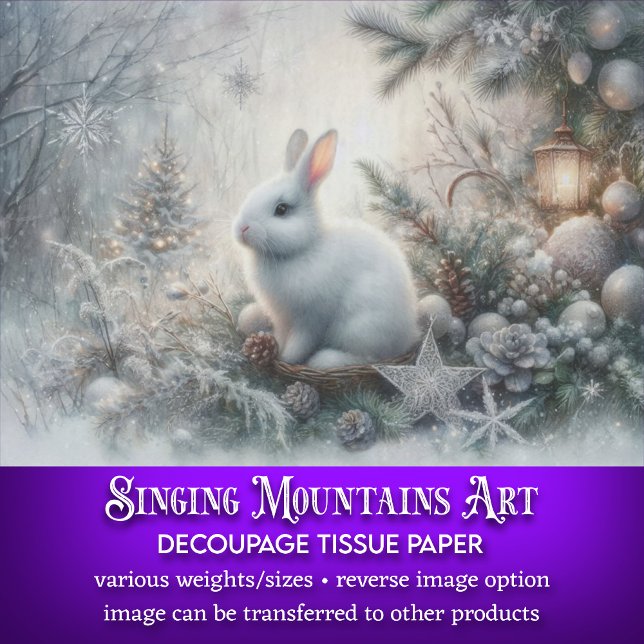 Papier Mousseline Découpage de lapin blanc en bois d'hiver (Créateur téléchargé)