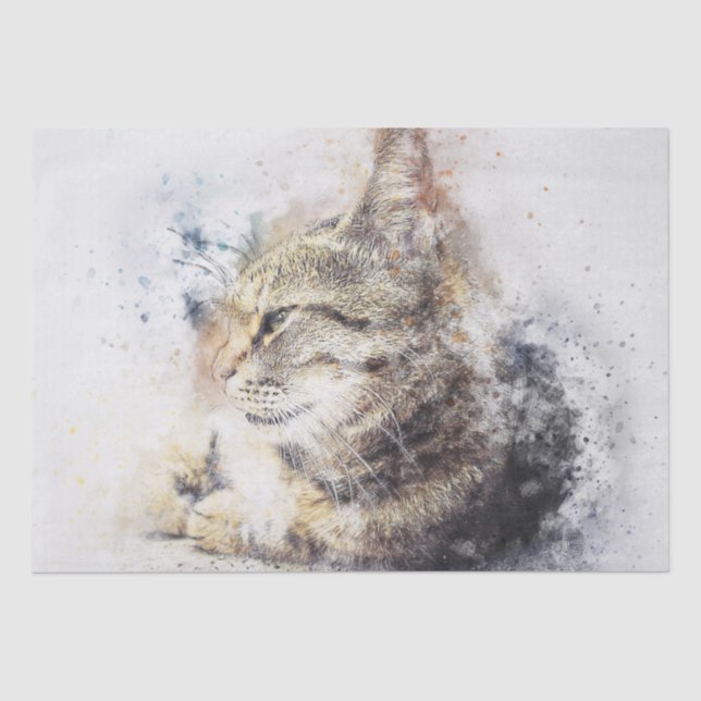 Papier Mousseline Découpage de l'aquarelle de chat (Recto)