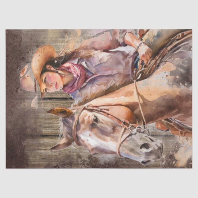Papier Mousseline Découpage de l'aquarelle de cowgirl occidentale (Recto)