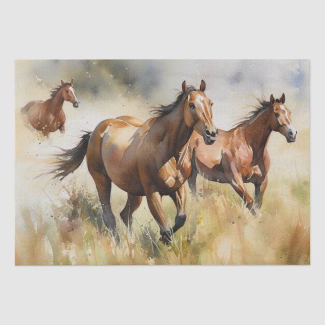 Papier Mousseline Découpage de l'aquarelle des Chevaux sauvages (Recto)
