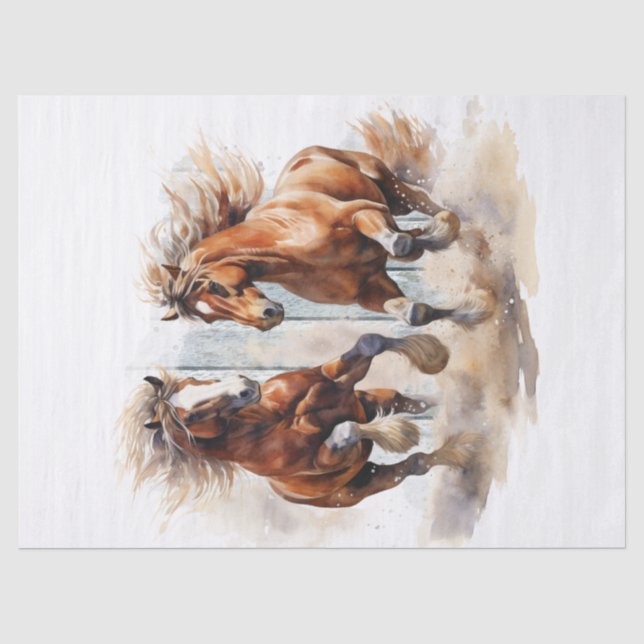 Papier Mousseline Découpage de l'aquarelle des Chevaux sauvages (Recto)