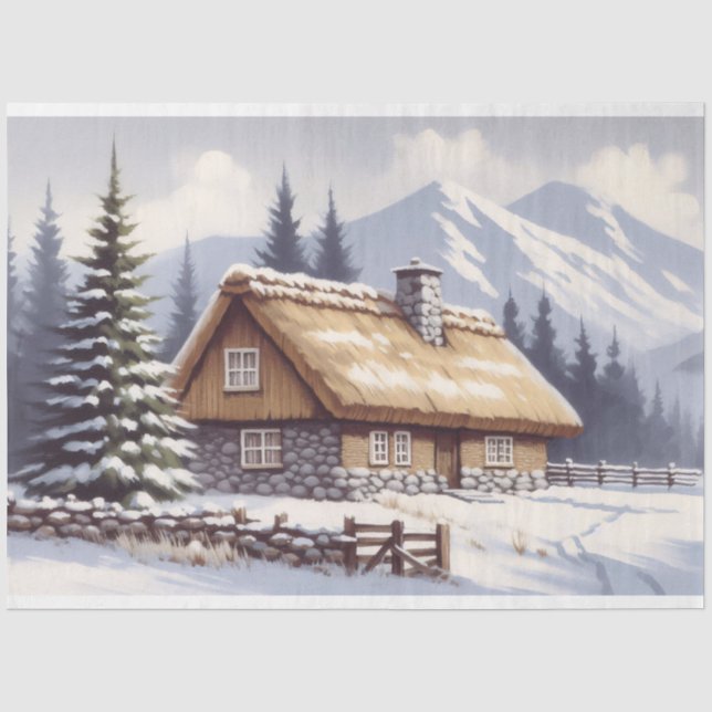 Papier Mousseline Découpage de l'aquarelle d'hiver du Cabine couvert (Recto)