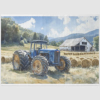 Découpage de l'aquarelle du tracteur bleu vintage