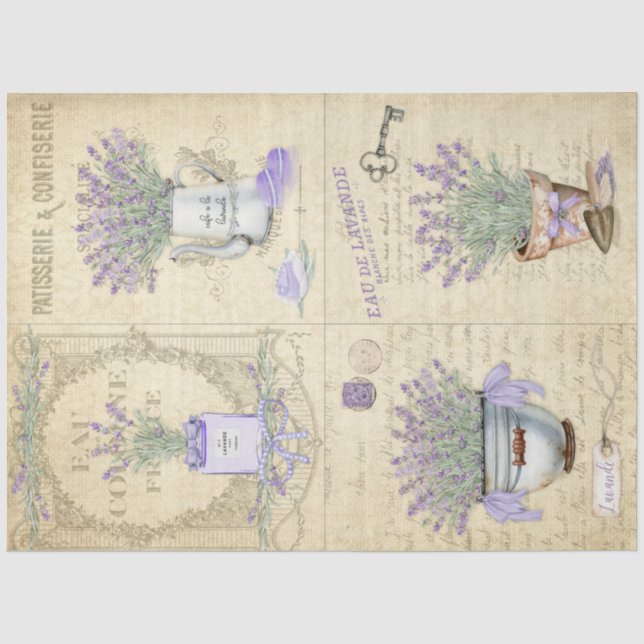 Papier Mousseline Découpage de lavande de campagne française (Recto)