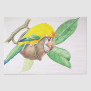 Papier Mousseline Découpage de l'Ephémère vintage aux oiseaux jaunes