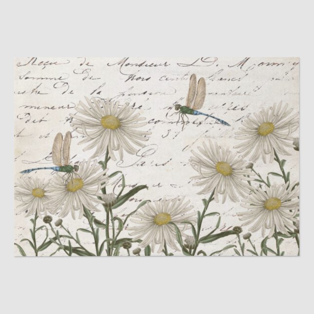 Papier Mousseline Découpage de libellule de fleur sauvage de script  (Recto)
