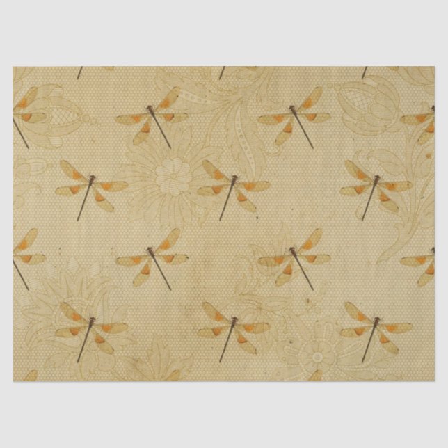 Papier Mousseline Découpage de libellule jaune et orange (Recto)