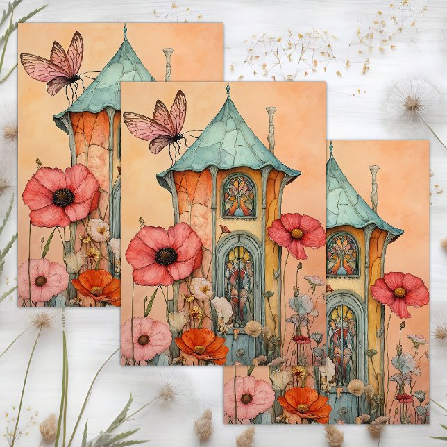 PAPIER MOUSSELINE DÉCOUPAGE DE MAISON WHIMSICAL GARDEN FAIRY (WHIMSICAL GARDEN FAIRY HOUSE DECOUPAGE TISSUE PAPER)