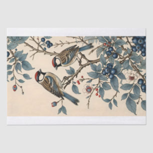 Papier Mousseline Découpage de moineaux et de bleuets vintage