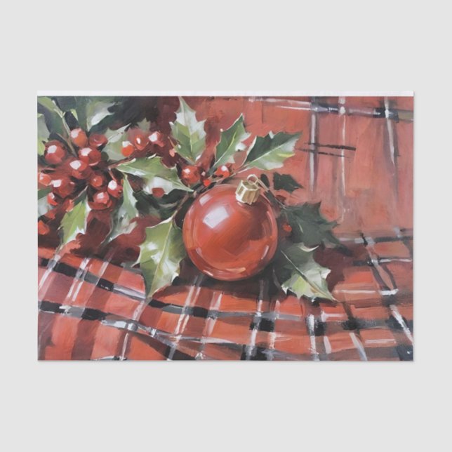 Papier Mousseline Découpage de Noël Holly et ornements (Recto)