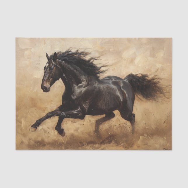 Papier Mousseline Découpage de peinture à l'huile de cheval noir (Recto)