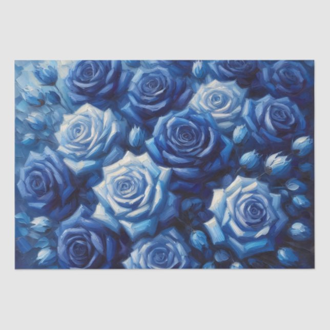 Papier Mousseline Découpage de peinture à l'huile Rose bleue (Recto)